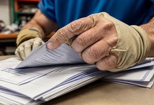 mail clerk,airmail envelope,envelopes,wrinkled paper,paperwork,working hands,united states postal service,working hand,medical glove,paper hold,mailing,hand prosthesis,dot matrix printing,newspaper delivery,safety glove,personal protective equipment,mailman,linen paper,nautical paper,handmade paper