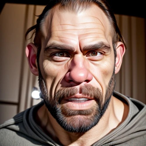 ron mueck,neanderthal,angry man,orc,popeye,man portraits,3d rendered,ape,sandro,brute,merle black,man face,ogre,cave man,berger picard,scar,anger,render,3d rendering,poseidon god face