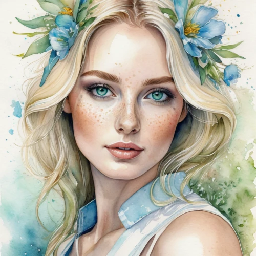 elsa,fantasy portrait,boho art,jessamine,elven flower,flower fairy,hydrangea,flower crown,faerie,faery,girl in flowers,flora,watercolor wreath,spring crown,hydrangeas,fairy queen,rose flower illustration,flower painting,virgo,girl portrait,Illustration,Abstract Fantasy,Abstract Fantasy 14