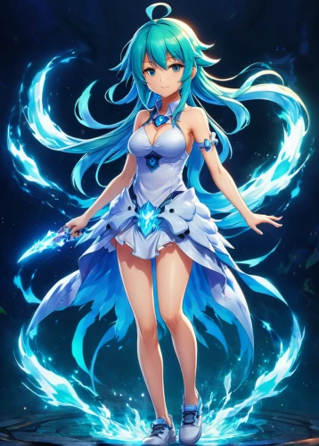 aqua,hatsune miku,miku,water-the sword lily,umiuchiwa,cyan,winterblueher,kayano,vocaloid,blue heart,navi,fantasia,blue enchantress,monsoon banner,azure,magna,elza,wiz,ashitaba,neptune,Illustration,Japanese style,Japanese Style 03