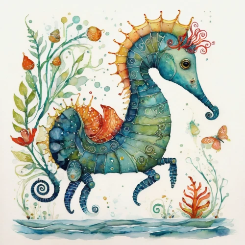 sea horse,sea-horse,seahorse,northern seahorse,hippocampus,the zodiac sign pisces,spring unicorn,painted dragon,whimsical animals,capricorn,watercolor mermaid,zodiac sign leo,unicorn art,kelpie,horoscope pisces,chinese water dragon,water creature,unicorn,rainbow unicorn,the zodiac sign taurus,Illustration,Abstract Fantasy,Abstract Fantasy 07