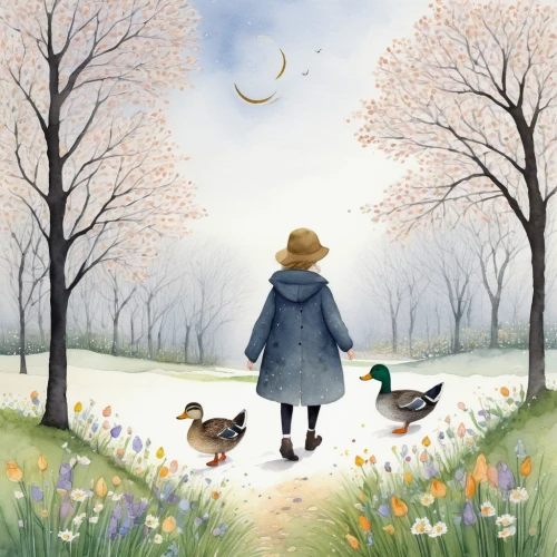 springtime background,walk with the children,children's background,spring morning,children's fairy tale,flower and bird illustration,springtime,daffodil field,spring greeting,early spring,spring equinox,beginning of spring,spring,blue birds and blossom,spring background,carol colman,daffodils,kids illustration,a collection of short stories for children,spring meadow,Illustration,Paper based,Paper Based 05