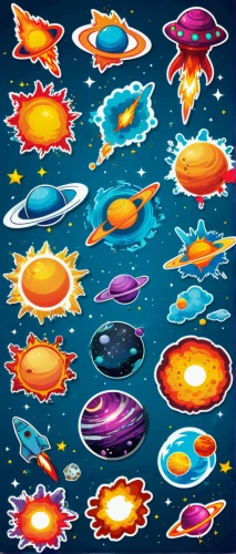 asteroids,icon set,mobile video game vector background,space ships,planets,sea creatures,clipart sticker,school of fish,set of icons,colorful star scatters,solar system,fish collage,background vector,seamless pattern,biosamples icon,colorful foil background,vector graphics,outer space,fishes,nautical clip art,Unique,Design,Sticker