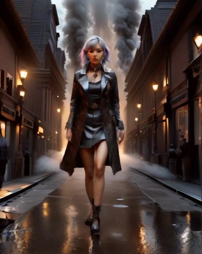digital compositing,streampunk,storm,world digital painting,girl walking away,photomanipulation,sci fiction illustration,fantasy picture,lightning,fantasy woman,photo manipulation,woman walking,visual effect lighting,transistor,walking in the rain,photoshop manipulation,super heroine,sprint woman,storm ray,action-adventure game