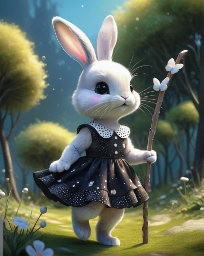 white rabbit,european rabbit,dwarf rabbit,cottontail,white bunny,gray hare,little rabbit,alice in wonderland,bunny,rabbits and hares,little bunny,fairy tale character,rabbit,wild rabbit,domestic rabbit,leveret,female hares,alice,hare,hares,Illustration,Realistic Fantasy,Realistic Fantasy 16