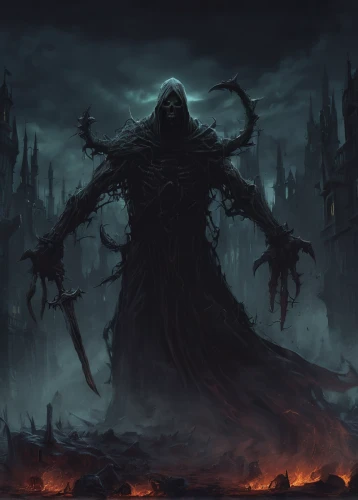 grimm reaper,death god,undead warlock,dance of death,dark art,wither,grim reaper,dark world,angel of death,reaper,haunted cathedral,pall-bearer,spawn,end-of-admoria,supernatural creature,halloween background,destroy,hag,daemon,dark gothic mood