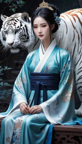 asian tiger,japanese art,oriental painting,white tiger,world digital painting,geisha,oriental princess,chinese art,royal tiger,oriental girl,geisha girl,tigers,korean culture,blue tiger,oriental,japanese culture,fantasy picture,kitsune,tigerle,tiger,Illustration,Black and White,Black and White 02