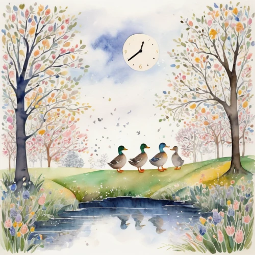 spring greeting,blue birds and blossom,springtime background,songbirds,wild geese,birds singing,spring equinox,birds on a branch,birds on branch,swallows,early spring,spring background,easter card,greeting card,kate greenaway,four seasons,swan lake,flower and bird illustration,greetting card,canada geese,Illustration,Paper based,Paper Based 25