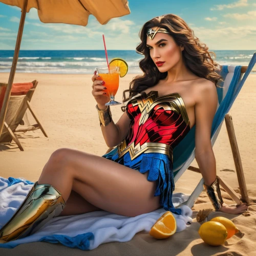 wonderwoman,wonder woman city,wonder woman,super heroine,super woman,retro woman,vitamin c,agua de valencia,lasso,fantasy woman,sexy woman,digital compositing,retro women,wonder,goddess of justice,justice league,woman with ice-cream,cosplay image,comic-con,beach background,Photography,General,Natural