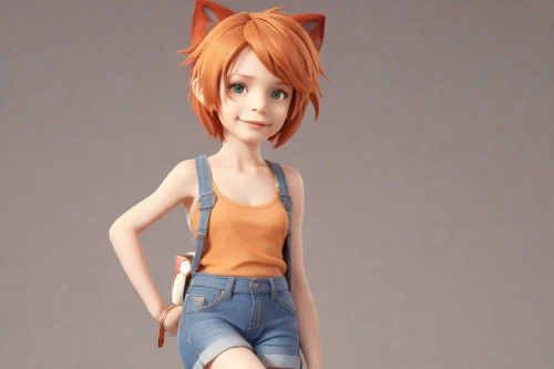 3d figure,3d model,game figure,3d rendered,anime 3d,girl in overalls,3d modeling,clay animation,clementine,character animation,3d render,cute cartoon character,child fox,doll figure,female doll,model train figure,clay doll,nora,figurine,overalls