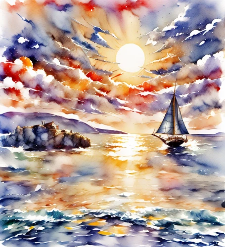 sea landscape,watercolor background,sailing boat,sailing-boat,sailboat,sail boat,watercolor,sailing,boat landscape,seascape,water color,sailing boats,watercolor paint,sea sailing ship,watercolor painting,water colors,watercolour,sun and sea,watercolor texture,sailboats