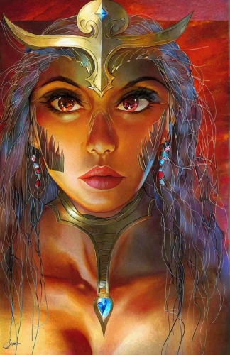 warrior woman,fantasy art,shamanic,female warrior,fantasy woman,shamanism,oil painting on canvas,fantasy portrait,bodypainting,golden mask,heroic fantasy,priestess,indigenous painting,ancient egyptian girl,sorceress,oil painting,body painting,african art,zodiac sign libra,indian art,Conceptual Art,Fantasy,Fantasy 18