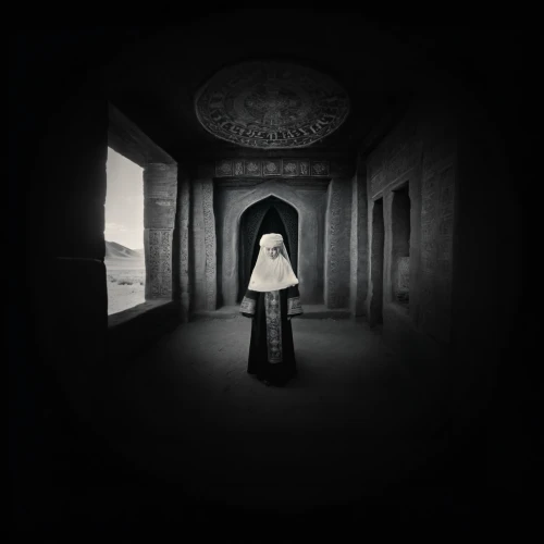 the nun,caravansary,creepy doorway,the threshold of the house,sepulchre,keyhole,archimandrite,abaya,threshold,apparition,ghost girl,a dark room,cloak,veil,panopticon,ghost castle,the door,hinnom,eucharistic,priest
