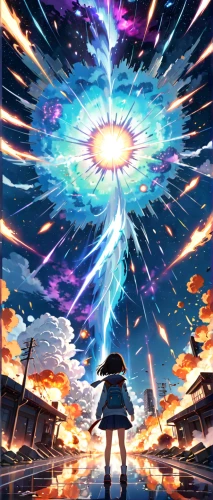 explosion,explosions,electric arc,explosion destroy,flying sparks,astral traveler,umiuchiwa,cosmos wind,supernova,fireworks art,celestial event,meteor,explode,exploding,nuclear explosion,beyond,cg artwork,violet evergarden,the pillar of light,world end,Anime,Anime,Realistic