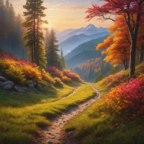 autumn landscape,autumn mountains,fall landscape,autumn forest,forest landscape,autumn scenery,landscape background,mountain landscape,autumn background,nature landscape,hiking path,forest path,mountain meadow,meadow landscape,mountain scene,pathway,fantasy landscape,autumn idyll,autumn morning,meadow in pastel,Photography,General,Commercial