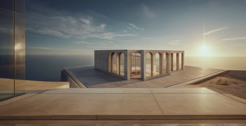 egyptian temple,dunes house,3d rendering,ancient greek temple,greek temple,sky space concept,the observation deck,temple of poseidon,cubic house,mirror house,skyscapers,observation deck,virtual landscape,render,3d render,observation tower,thermae,kourion,elphi,temple fade,Photography,General,Commercial