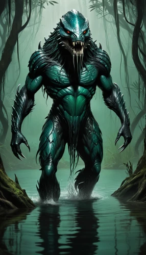 water creature,cleanup,predator,black warrior,patrol,alien warrior,bayou,green goblin,aaa,merfolk,swamp,leopard's bane,druid,supernatural creature,wall,the ugly swamp,swamp football,flesh eater,argus,green skin,Conceptual Art,Fantasy,Fantasy 34