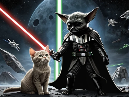 starwars,laser pointer,the cat and the,dark side,star wars,felines,cat warrior,rex cat,cats,cat lovers,two cats,cat image,cat and mouse,dog - cat friendship,animal feline,rots,cartoon cat,cat family,dog and cat,cat cartoon,Conceptual Art,Fantasy,Fantasy 33
