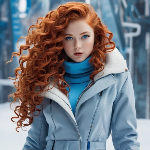 suit of the snow maiden,winterblueher,the snow queen,merida,ice princess,elsa,ice queen,red-haired,redheads,winter clothing,redhead doll,winter dress,frozen,arctic,coat color,winter clothes,ginger rodgers,redhair,blue snowflake,redheaded,Conceptual Art,Sci-Fi,Sci-Fi 24