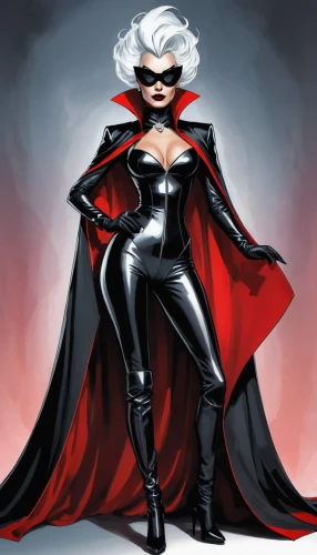 cruella de ville,super heroine,black cat,caped,vampire woman,cruella,harley,vampire lady,femme fatale,scarlet witch,red super hero,evil woman,supervillain,red cape,fantasy woman,black widow,goddess of justice,catwoman,super woman,black rose hip,Conceptual Art,Fantasy,Fantasy 08