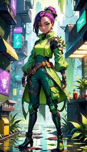 cyberpunk,scandia gnome,vector girl,librarian,sci fiction illustration,cg artwork,cyber glasses,frog background,game illustration,marina,biologist,cyber,caique,game art,engineer,android inspired,background ivy,monsoon banner,teenage mutant ninja turtles,patrol,Anime,Anime,General