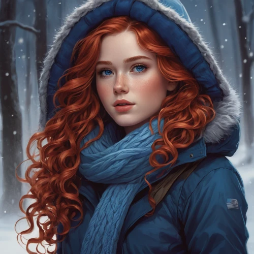 winterblueher,winter background,the snow queen,merida,winter clothing,winter,winter magic,red-haired,fantasy portrait,winter clothes,winter dream,elsa,suit of the snow maiden,wintry,winter dress,winter hat,winter cherry,red coat,winter rose,winters,Conceptual Art,Fantasy,Fantasy 17