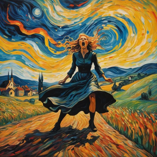 country-western dance,dancing couple,dance of death,gone with the wind,post impressionism,danse macabre,waltz,woman playing,vincent van gough,argentinian tango,square dance,whirling,woman walking,little girl in wind,church painting,dancers,oil painting on canvas,shepherd romance,dancing,folk-dance