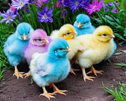 dwarf chickens,baby chicks,chicks,colored eggs,colorful birds,chicken chicks,colorful eggs,ducklings,blue eggs,parents and chicks,hatching chicks,hatchlings,easter-colors,baby bluebirds,blue birds and blossom,pullet,flock of chickens,cute animals,chickens,poultry,Illustration,Realistic Fantasy,Realistic Fantasy 20