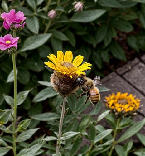 garden bumblebee,colletes,western honey bee,apis mellifera,pollinator,bee in the approach,eristalis tenax,bee,giant bumblebee hover fly,rudbeckia nitida,bee friend,bombus,bumblebees,bumble-bee,wild bee,silphium perfoliatum,gray sandy bee,volucella zonaria,tanacetum balsamita,honey bee home