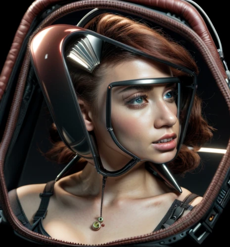 astronaut helmet,leather steering wheel,harnessed,headset,headset profile,motorcycle helmet,capsule,symetra,artificial hair integrations,helmet,cosmetic,cyborg,futuristic,bicycle helmet,cybernetics,wireless headset,construction helmet,space capsule,visor,oval frame