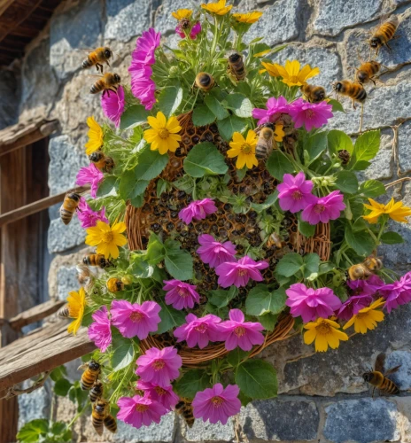 hanging basket,alpine flowers,alpine flower,blooming wreath,flower boxes,flower wall en,flowers in wheel barrel,rugosa rose,flower wreath,flowering vines,flowerbox,potted flowers,wreath of flowers,hanging geraniums,summer flowers,european michaelmas daisy,cottage garden,geranium maderense,petunias,climbing garden,Photography,General,Realistic