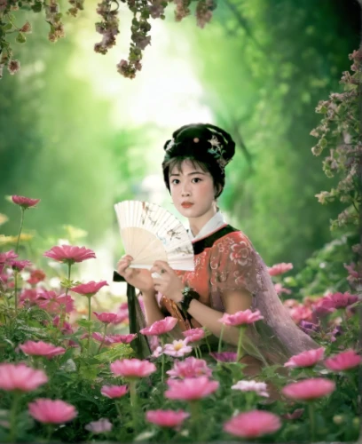 little girl reading,fairy tale character,girl in flowers,chinese art,geisha girl,vintage asian,fantasy picture,japanese floral background,hanbok,children's fairy tale,love letter,vintage flowers,flower painting,oriental painting,oriental princess,dongfang meiren,flower background,beautiful girl with flowers,paper flower background,girl picking flowers