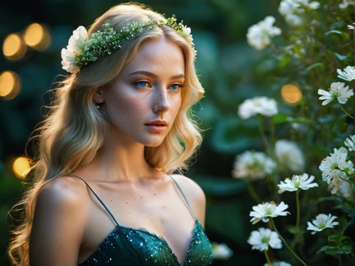elven flower,fairy queen,beautiful girl with flowers,elven,flower crown,faerie,girl in flowers,flower fairy,faery,spring crown,garden fairy,flower girl,girl in a wreath,dryad,elven forest,enchanting,fairy,jessamine,green wreath,katniss,Illustration,Realistic Fantasy,Realistic Fantasy 26