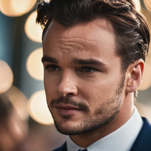 male model,stubble,man portraits,gatsby,facial hair,great gatsby,semi-profile,businessman,men's suit,silk tie,beautiful face,leo,lando,fifty,chuck,lincoln blackwood,handsome,formal guy,valentin,handsome guy,Photography,General,Cinematic