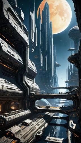 futuristic landscape,sci fi,sci-fi,sci - fi,scifi,hall of the fallen,sci fiction illustration,dreadnought,space port,carrack,imperial shores,cg artwork,mining facility,ancient city,mesa,alien world,space ships,alien planet,kadala,space art,Illustration,American Style,American Style 02