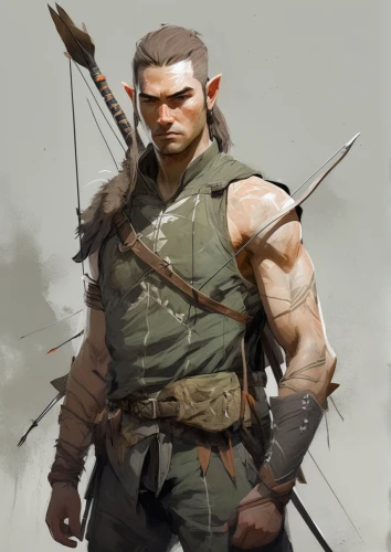 barbarian,male character,mercenary,male elf,wolverine,swordsman,orc,cullen skink,fantasy warrior,longbow,bow and arrows,archer,game character,samurai fighter,blacksmith,xing yi quan,witcher,half orc,warlord,konstantin bow,Conceptual Art,Fantasy,Fantasy 10
