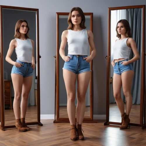 mirroring,women's clothing,mirrors,mirror image,plus-size model,looking through legs,woman's legs,women clothes,jean shorts,digital compositing,hourglass,women's legs,see-through clothing,plus-size,mirror,female model,mirror reflection,photoshop manipulation,mirrored,loss,Photography,General,Realistic