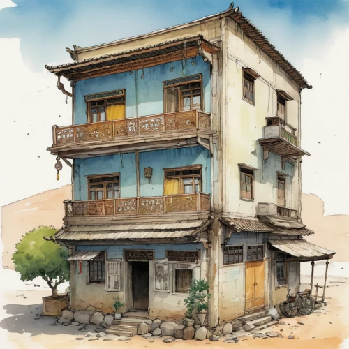 watercolor tea shop,apartment house,watercolor shops,wooden houses,ancient house,old home,watercolor cafe,hanging houses,stilt houses,old houses,tenement,dilapidated building,old house,watercolor sketch,watercolor,houses clipart,an apartment,small house,old architecture,rustico,Illustration,Paper based,Paper Based 07