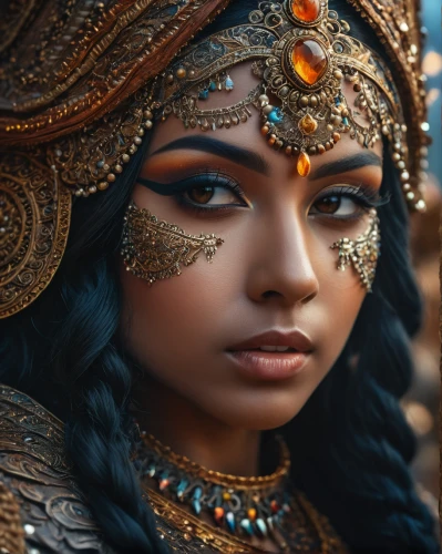 ancient egyptian girl,cleopatra,warrior woman,egyptian,polynesian girl,arabian,indian bride,fantasy portrait,headdress,indian girl,indian woman,east indian,headpiece,indian headdress,afar tribe,mystical portrait of a girl,indian girl boy,priestess,oriental princess,adornments,Photography,General,Fantasy