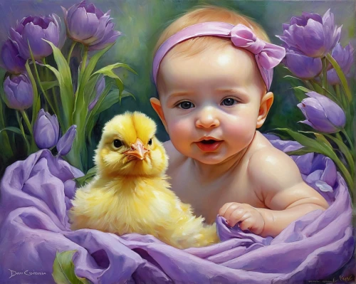 easter chick,duckling,oil painting on canvas,oil painting,baby chicks,baby chick,child portrait,chicken chicks,tenderness,infant,young duck duckling,baby chicken,chicks,cute baby,portrait of a hen,chick,romantic portrait,ducklings,painting eggs,chicken eggs,Illustration,Realistic Fantasy,Realistic Fantasy 30