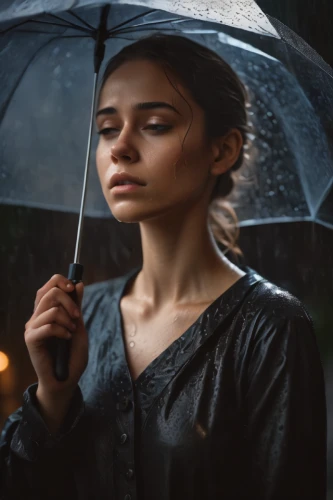 in the rain,depressed woman,walking in the rain,weather-beaten,monsoon banner,silver rain,raindops,umbrella,rain,mystical portrait of a girl,the sun and the rain,rainy weather,portrait photography,anxiety disorder,woman thinking,light rain,rainy,monsoon,protection from rain,sad woman,Photography,General,Cinematic