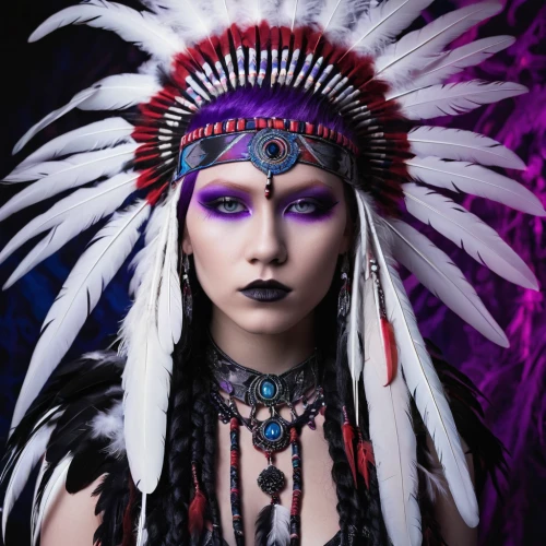 feather headdress,indian headdress,american indian,native american,headdress,the american indian,war bonnet,native,shamanic,feather jewelry,warrior woman,shamanism,voodoo woman,tribal chief,indigenous,cherokee,tribal,shaman,color feathers,crow queen,Illustration,Realistic Fantasy,Realistic Fantasy 46