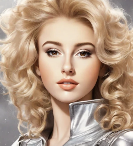 blonde woman,artificial hair integrations,airbrushed,blond girl,pixie-bob,realdoll,marylin monroe,cool blonde,fantasy portrait,bouffant,blonde girl,doll's facial features,fantasy woman,miss circassian,silver,women's cosmetics,silver arrow,short blond hair,silvery,sci fiction illustration