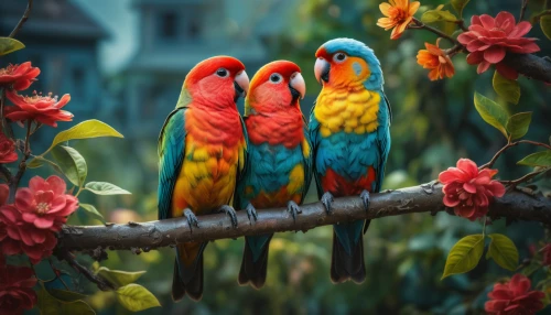 parrot couple,tropical birds,couple macaw,colorful birds,parrots,macaws,macaws of south america,rare parrots,passerine parrots,sun conures,golden parakeets,bird couple,macaws blue gold,edible parrots,yellow-green parrots,rainbow lorikeets,lovebird,bird painting,birds on a branch,parakeets,Photography,General,Fantasy