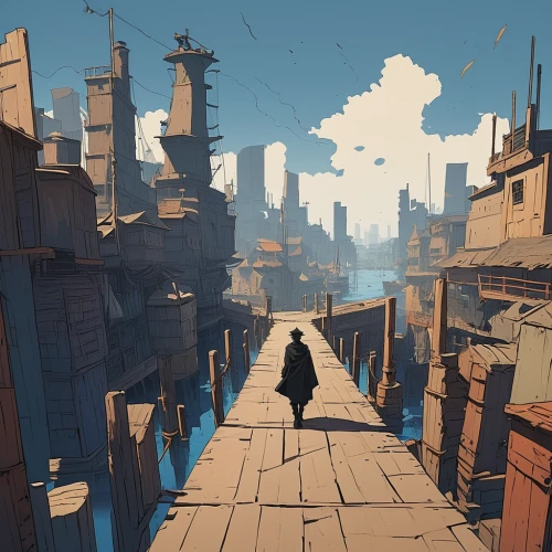 old linden alley,ancient city,airships,destroyed city,wanderer,street canyon,alleyway,airship,wander,the wanderer,shipyard,medieval street,fantasy city,atmosphere,narrow street,the waterfront,bottleneck,docks,wasteland,townscape,Conceptual Art,Fantasy,Fantasy 10
