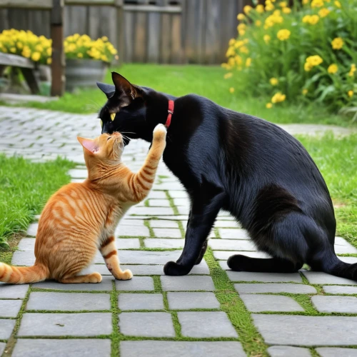 dog - cat friendship,cat love,pet vitamins & supplements,oriental shorthair,dog and cat,two cats,courtship,pet black,first kiss,cat lovers,cats playing,affection,amorous,sniffing,cute cat,cute animals,forbidden love,american wirehair,tenderness,kissing,Photography,General,Realistic