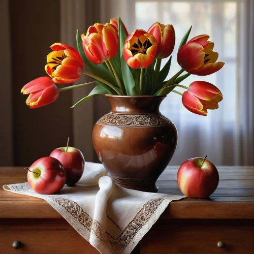 still life of spring,orange tulips,tulip bouquet,two tulips,tulips,tulip flowers,wooden flower pot,flower vases,autumn still life,still life photography,flower vase,flower bowl,red tulips,copper vase,flower arrangement lying,tulip background,summer still-life,flower arrangement,wild tulips,tulip blossom,Art,Classical Oil Painting,Classical Oil Painting 23