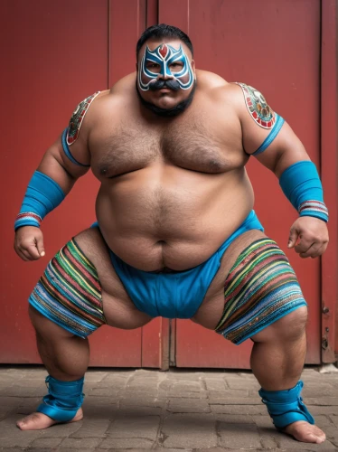 sumo wrestler,wrestler,lucha libre,blue demon,puroresu,folk wrestling,mongolian wrestling,blue tiger,buchardkai,strongman,warrior pose,butomus,nikuman,teal blue asia,professional wrestling,wrestling,wrestle,polynesian,panamanian balboa,bodypainting,Photography,General,Realistic