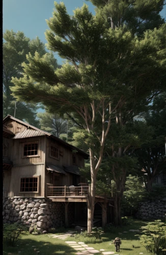 ryokan,japanese architecture,3d rendering,render,ginkaku-ji,house in the forest,tsukemono,timber house,tree house hotel,wooden house,3d rendered,digital compositing,asian architecture,hanok,kumano kodo,house in mountains,the japanese tree,3d render,chalet,tree house