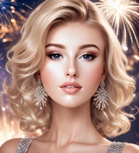 romantic look,portrait background,romantic portrait,sparkler,women's cosmetics,sparkling,fashion vector,fireworks background,artificial hair integrations,edit icon,beauty face skin,fantasy portrait,bridal jewelry,new year clipart,blonde woman,princess' earring,glittering,airbrushed,natural cosmetic,realdoll